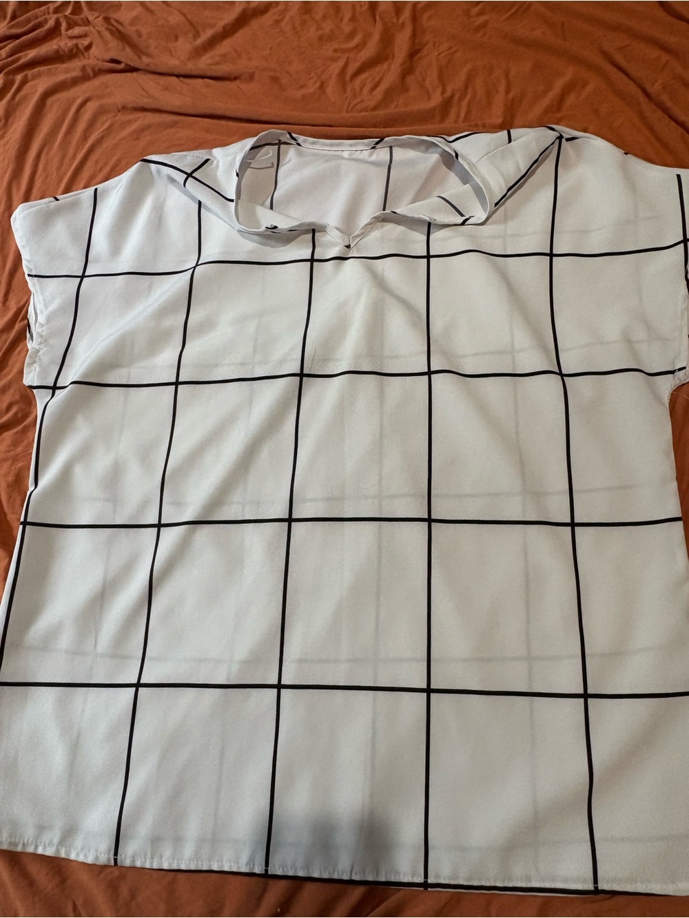 Women's White Windowpane Short-Sleeve Blouse